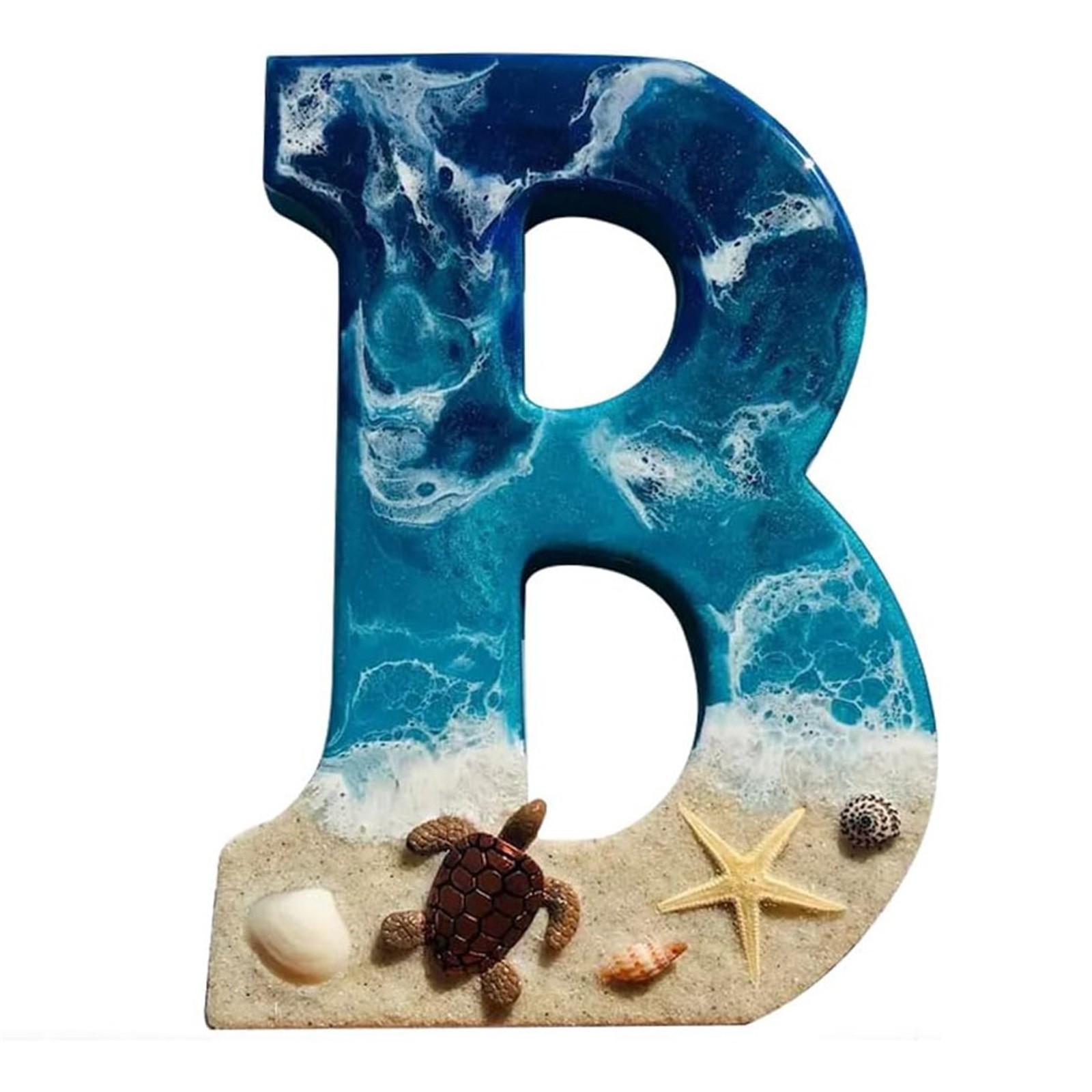 BNNG Beach Theme Letter for Wall, Beach Resin Letters, Beach Style Signs Blue Starfish and Shell Wall Decor Beach Theme for Home Letters Hanging Wall Decor Art for Living Room Kitchen Bedroom Decor